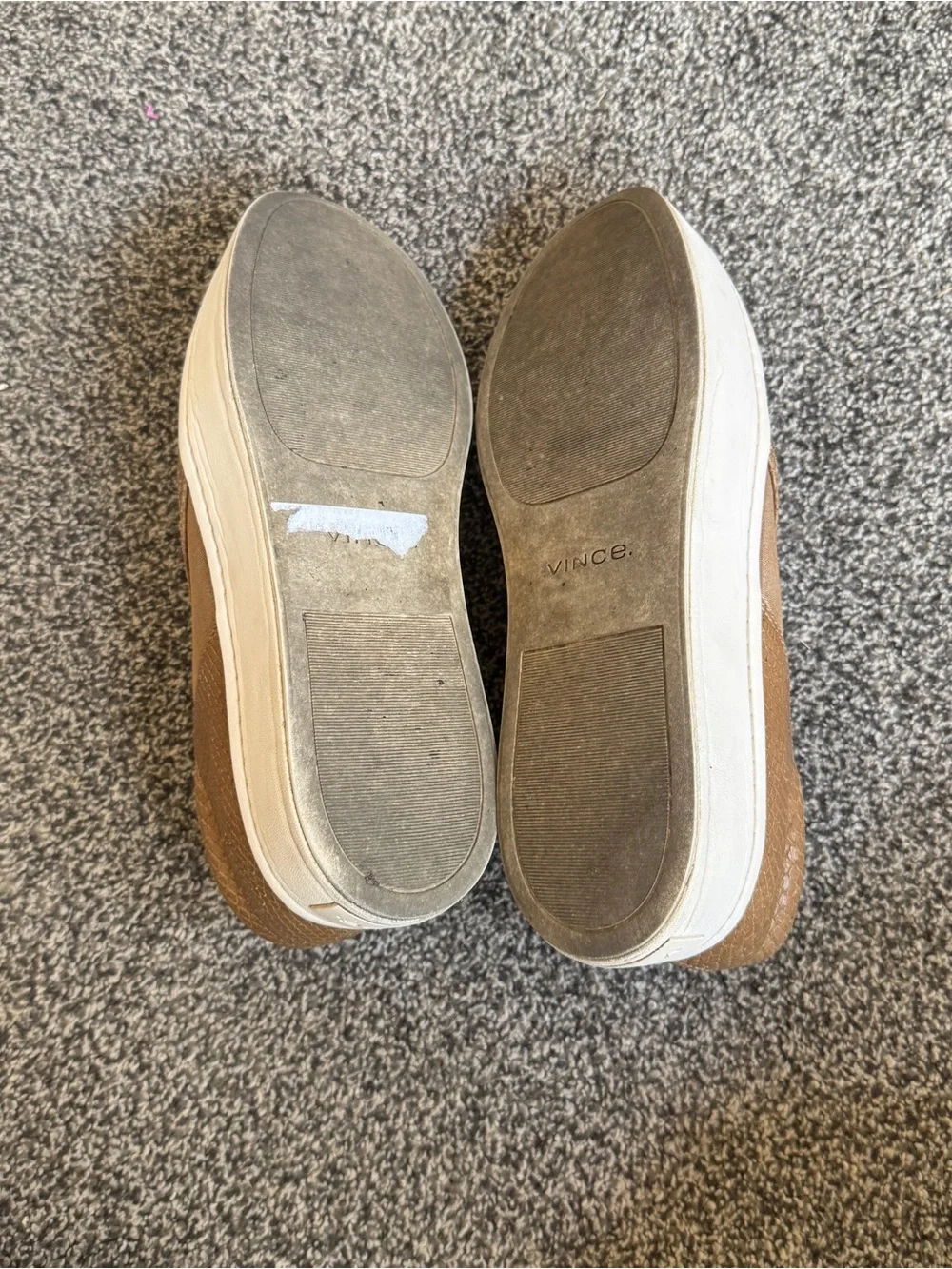 Vince Tan Textured Slip-On Sneakers with White Platform Sole